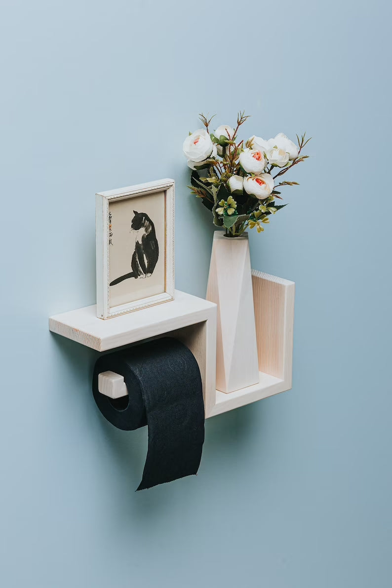 Toilet roll wall shelf in oak wood