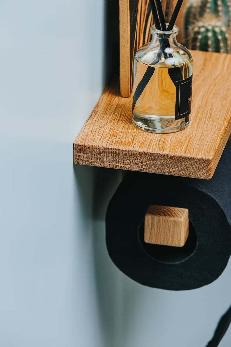 Toilet roll wall shelf in oak wood