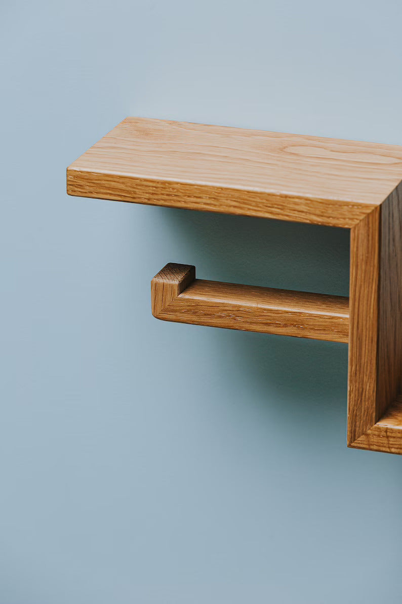 Toilet roll wall shelf in oak wood