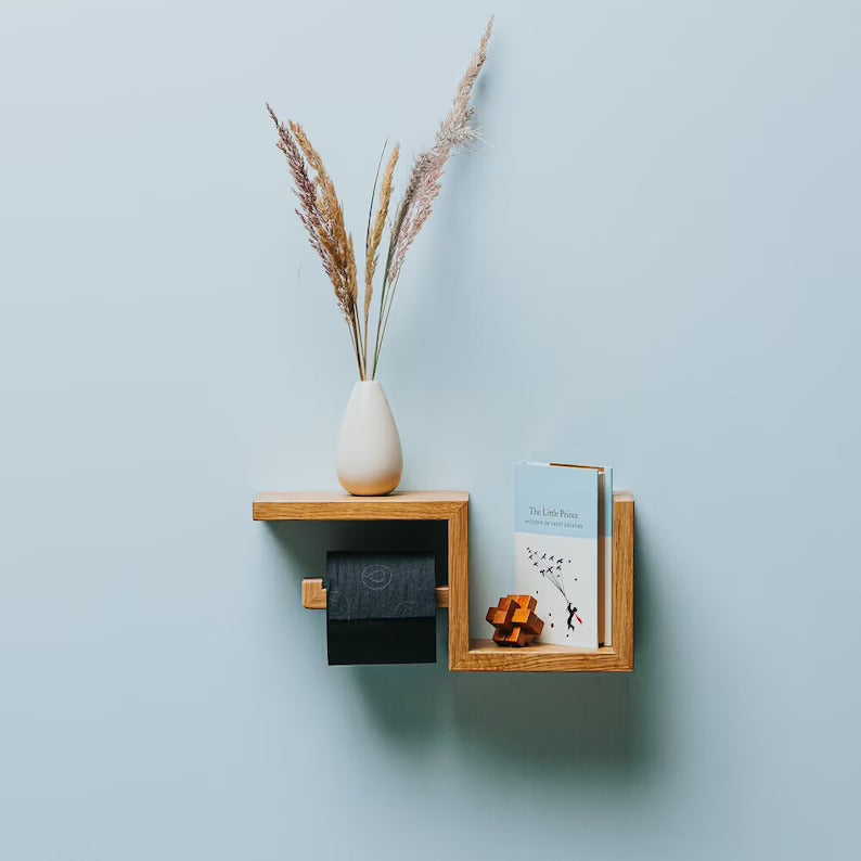 Toilet roll wall shelf in oak wood